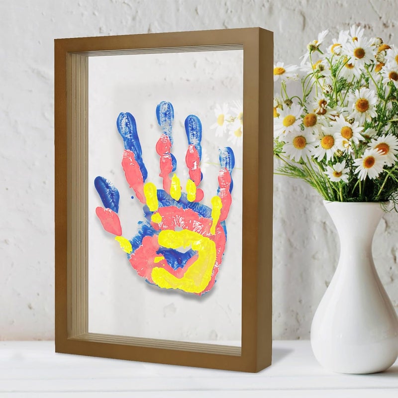 IvyWind Family Handprint Kit, DIY Hand and Footprint Kit Wooden Frame, Handmake Craft Keepsake- 6 Colors Non-Toxic Paint, Gifts for New Mom, New Parents, Mother's Day, Home Decor (Brown) - Image 1
